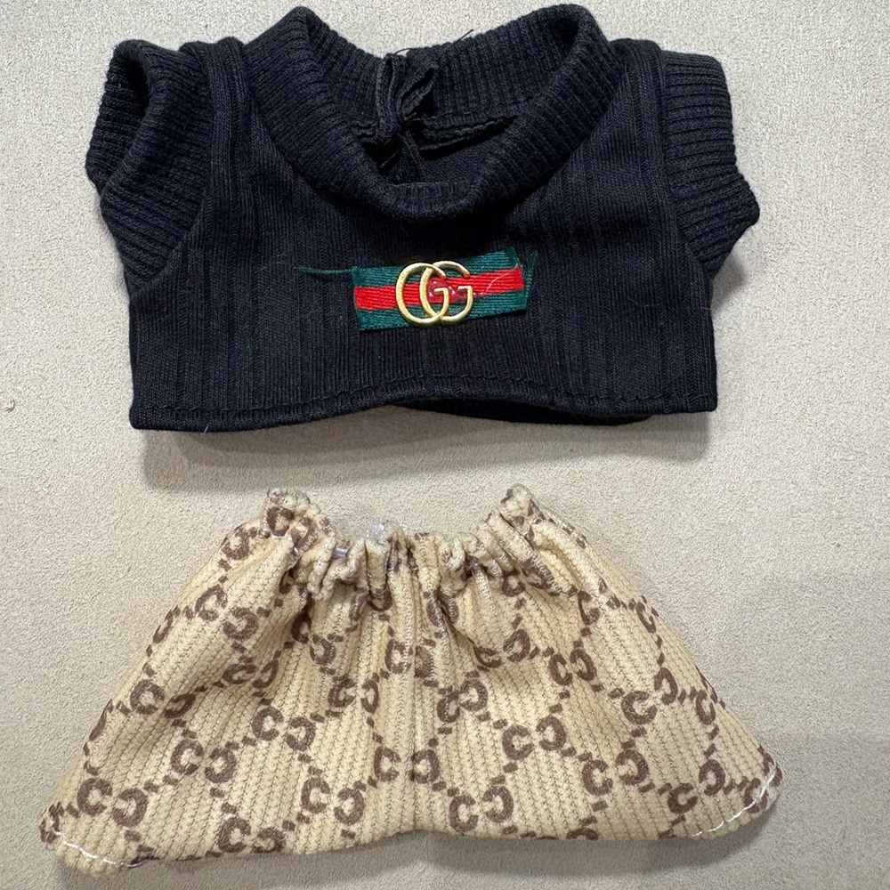 Labubu GG Black Knit Top and Beige GG Skirt Set